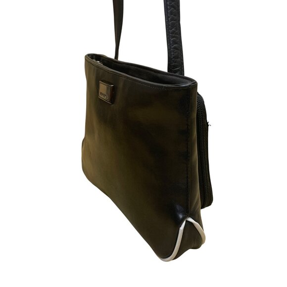 Perlina Women’s Black Leather Adjustable Strap Minimalist Design Crossbody Bag - Picture 7 of 15